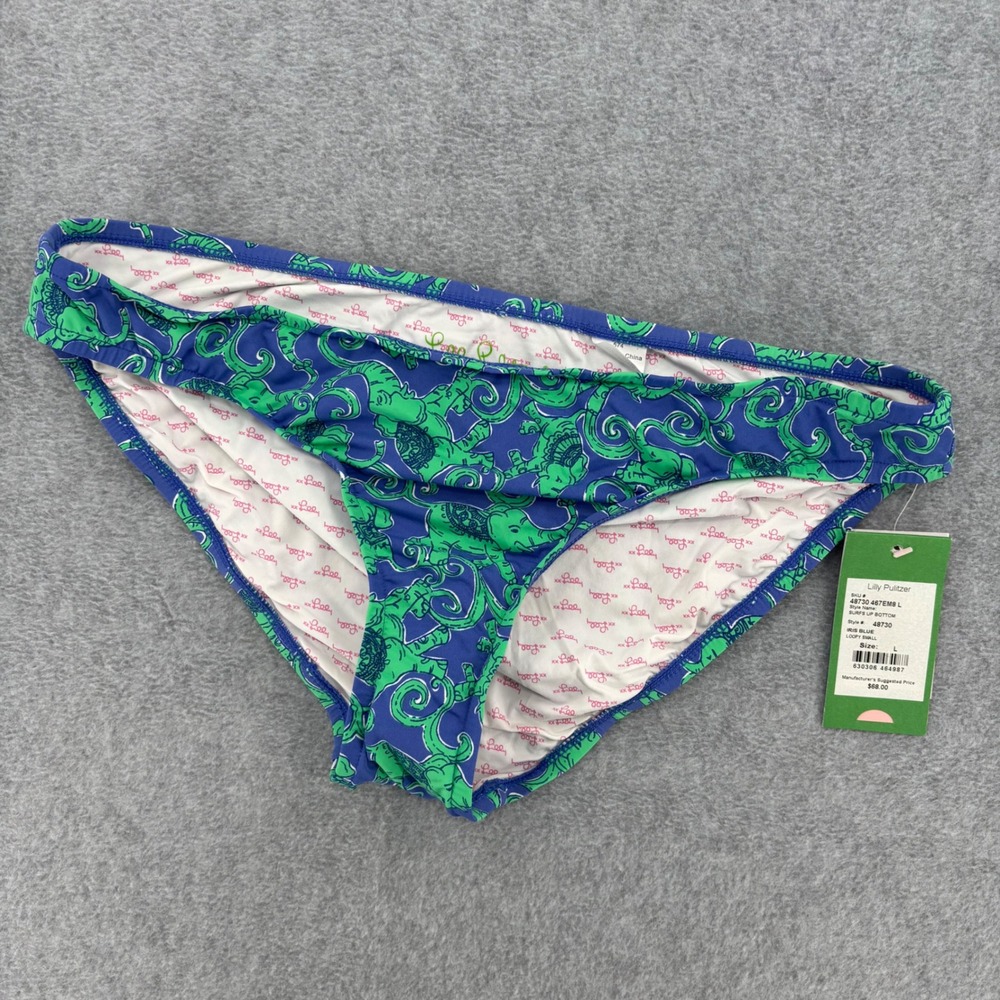 Lilly Pulitzer Surfs Up Bottom Women Large Iris Blue Loopy Small Elephant Print